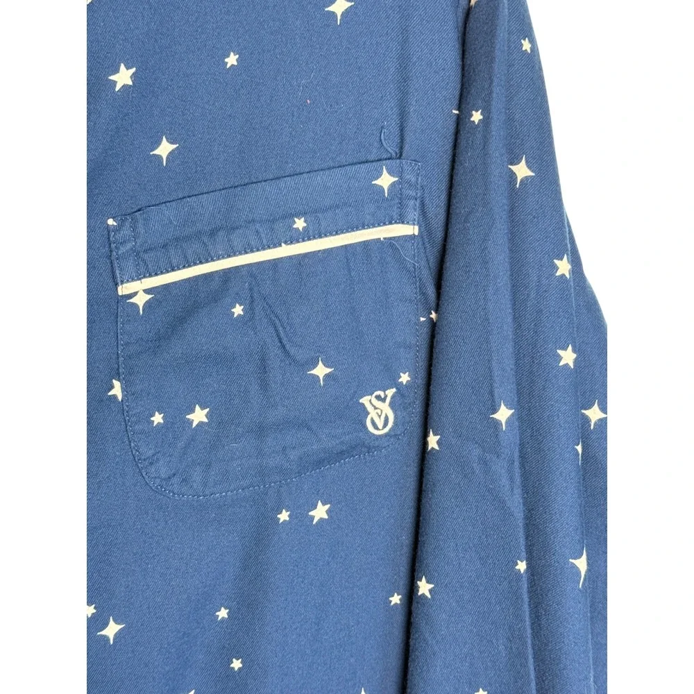 Victoria's Secret Celestial Pajama Top Stars Moon Button Front Sleep Shirt L‎